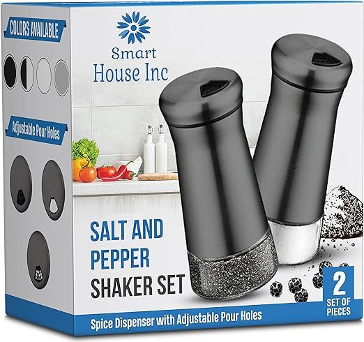 The Original Salt and Pepper Shakers set - Black -Spice Dispenser with Adjustable Pour Holes - St... | Amazon (US)