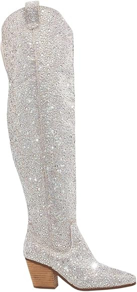 Atuelang Women's Rhinestone Cowgirl Boots Sparkly Pointed Toe Cowboy Western Fashion Boots | Amazon (US)