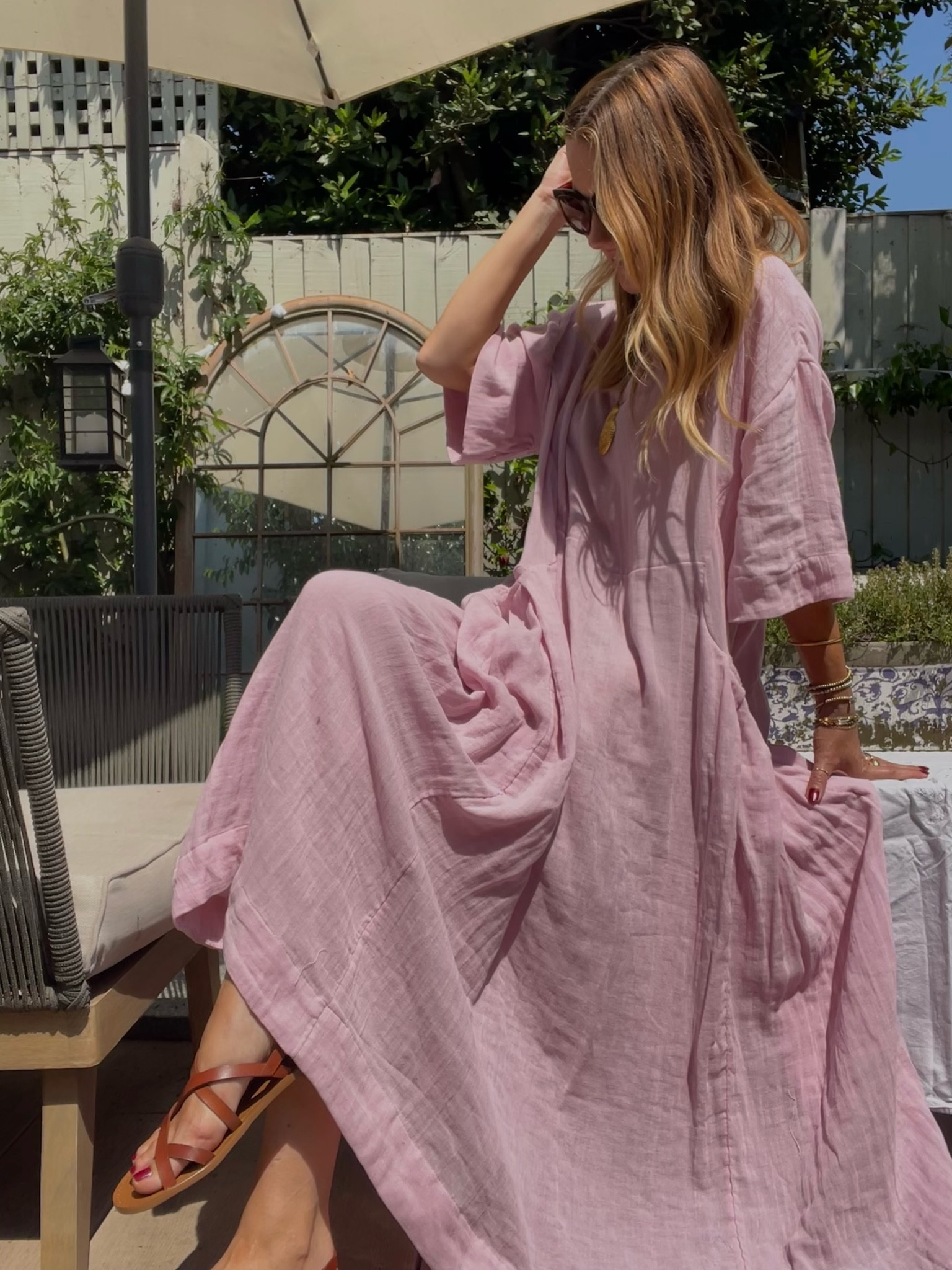 knee length dresses for ladies Red Dress | Light Pink Linen Scalloped Hem Mini Dress main image 1