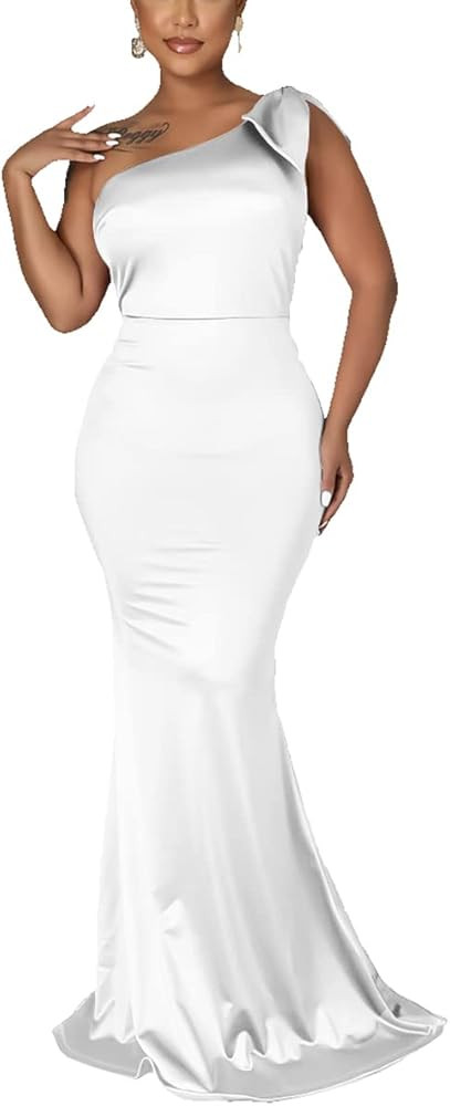 JTNFairy Women's Sexy Ruffle Sleeveless One Shoulder Bodycon Dresses Classy Pencil Curvy Party Ev... | Amazon (US)