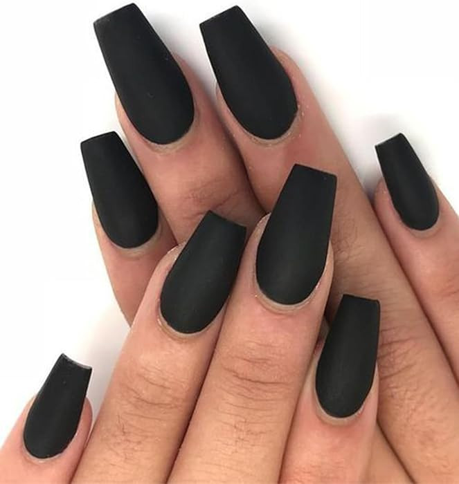 Press On Nails - Black Velvet Coffin Matte Fake Nails, Long, Solid Color Stick On Nails in 12 Siz... | Amazon (US)