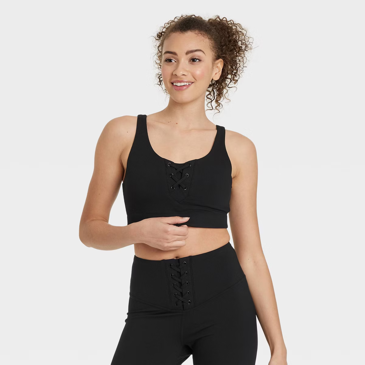 Women's Lace-Up Detail Ribbed Bra - JoyLab™ | Target