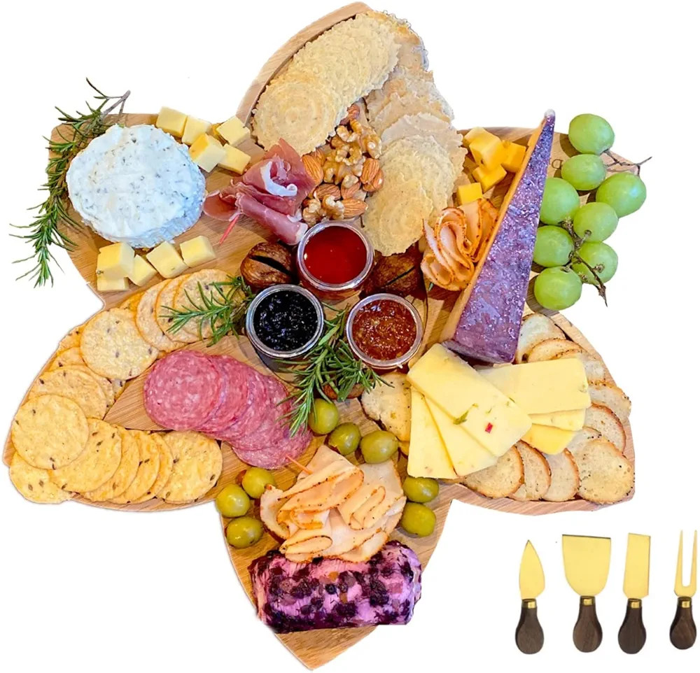 Drop Green Bamboo Cheese Board and Black Walnut Knife Set | Large Charcuterie Board & Cheese Tray... | Amazon (US)