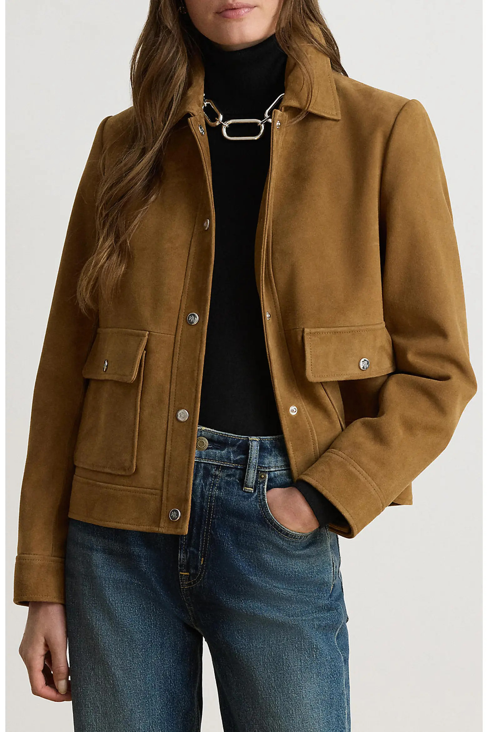Lauren Ralph Lauren Snap Front Suede Jacket (Women) | Nordstrom | Nordstrom