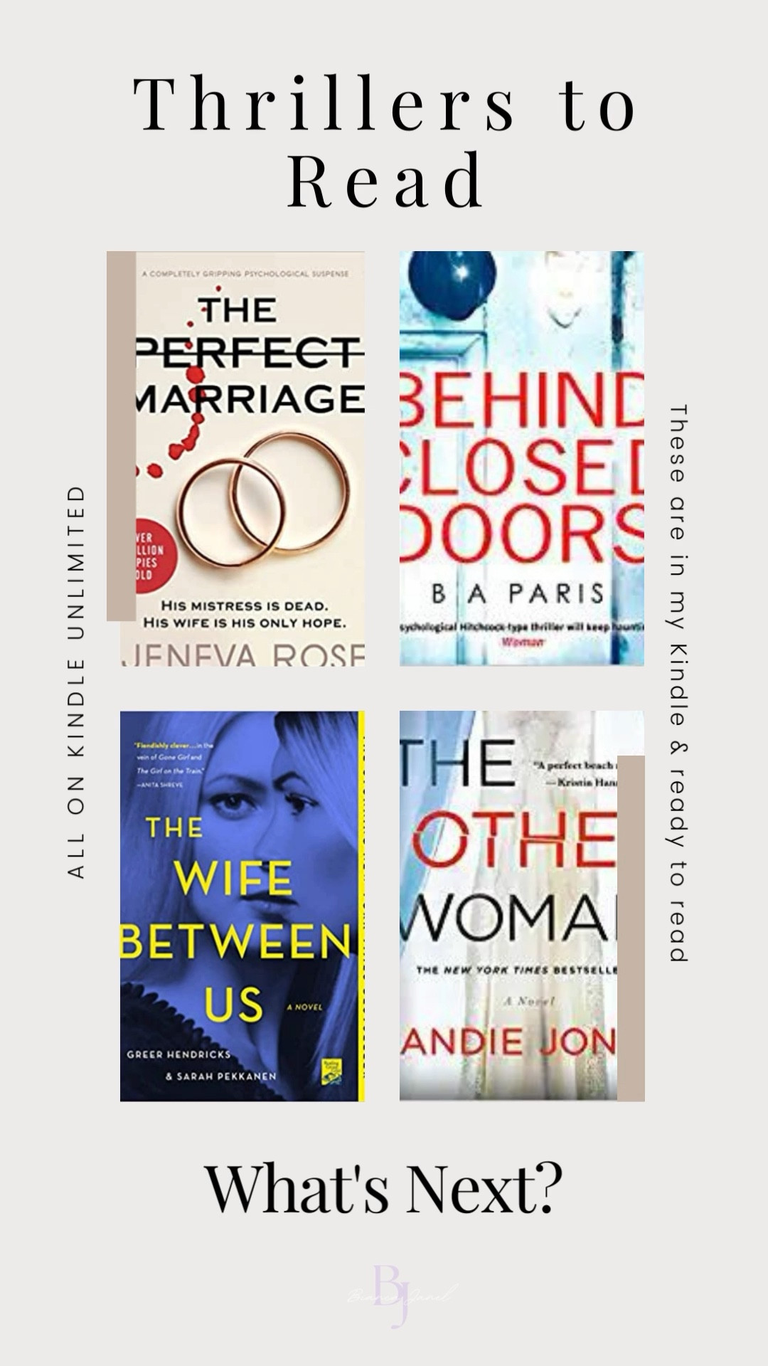 I have been glued to my kindle! Before I’m even done with a book, I’m already adding more to the list! I’m obsessed with a good thriller and have heard amazing things about these! I will be reading these next! #biancajanel #thrillerrecommendations #thrillerstoreqd #thriler #kindleunlimited #bookrecommendations2023 

#LTKFind #LTKGiftGuide #LTKunder50
