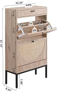 XIAO WEI Shoe Cabinet, Natural Semi Circle Rattan Shoe Storage Organizer Cabinet with 2 Flip Draw... | Amazon (US)