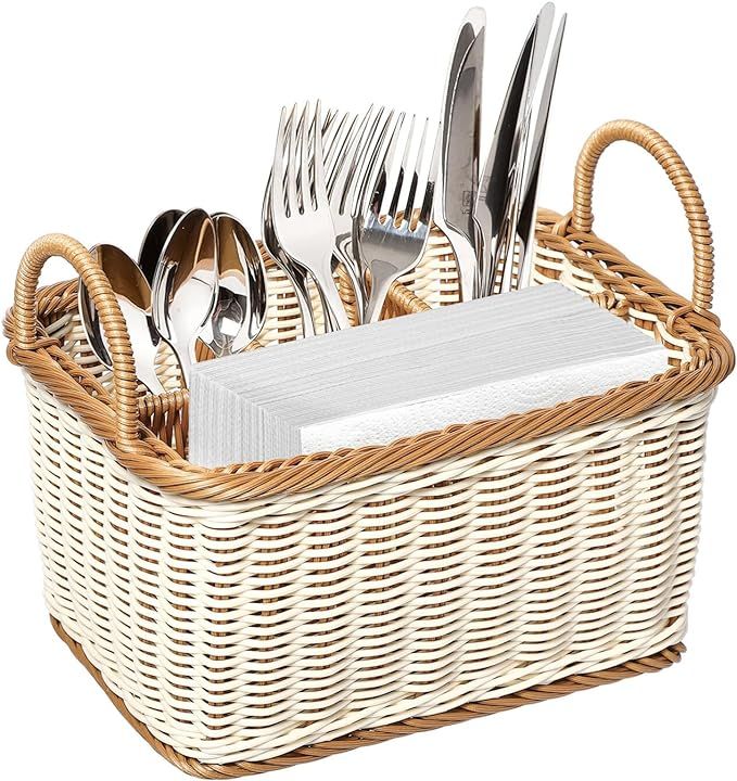 Cutlery Storage Organizer Basket, Hand Woven Utensil Holder, Silverware, Tote Bin Basket for Kitc... | Amazon (US)