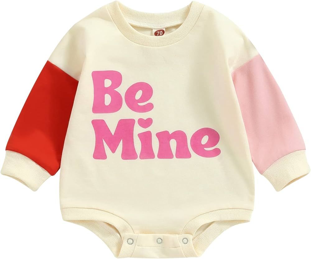Lamuusaa Newborn Baby Girl Valentines Day Outfit Letter Print Long Sleeve Romper Oversized Bodysu... | Amazon (US)