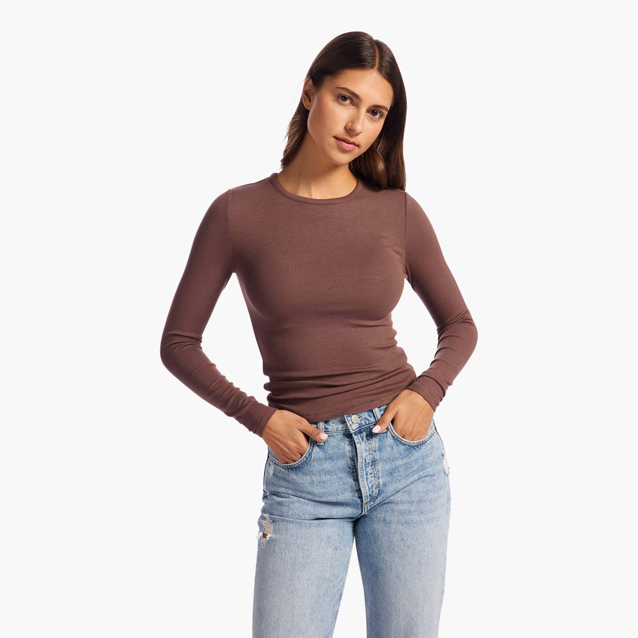 Slinky Rib Long Sleeve Shirt | Bon Bon | Nuuds US