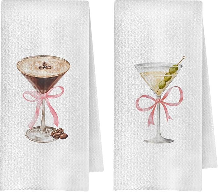 Dirty Martini Gifts Kitchen Towels Set of 2, Pink Coquette Martini Bow Dish Tea Bar Towels for Ki... | Amazon (US)
