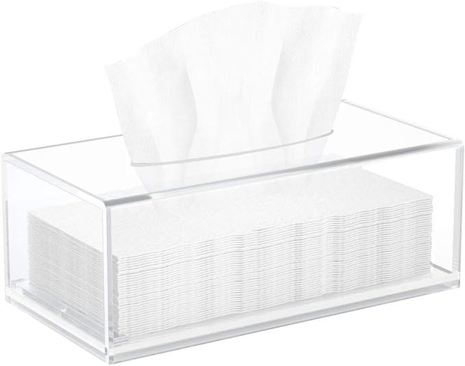 HIIMIEI Acrylic Tissue Box Cover Clear Tissue Holder Napkin Dispenser for Home Office Restaurant | Amazon (US)