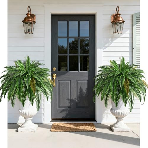 2PCS 45in Fake Ferns- Large Artificial Plants Outdoor, UV Resistant Artificial Ferns for Outdoors, 60 Branches Faux Boston Fern Realistic Weatherproof Fake Plants for Porch Home Patio Hanging Decor | Amazon (US)