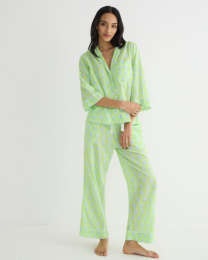 SZ Blockprints™ X J.Crew long-sleeve cotton voile pajama set in green paisley | J. Crew US