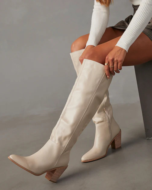 Parton Faux Leather Heeled Boots - Beige - SALE | VICI