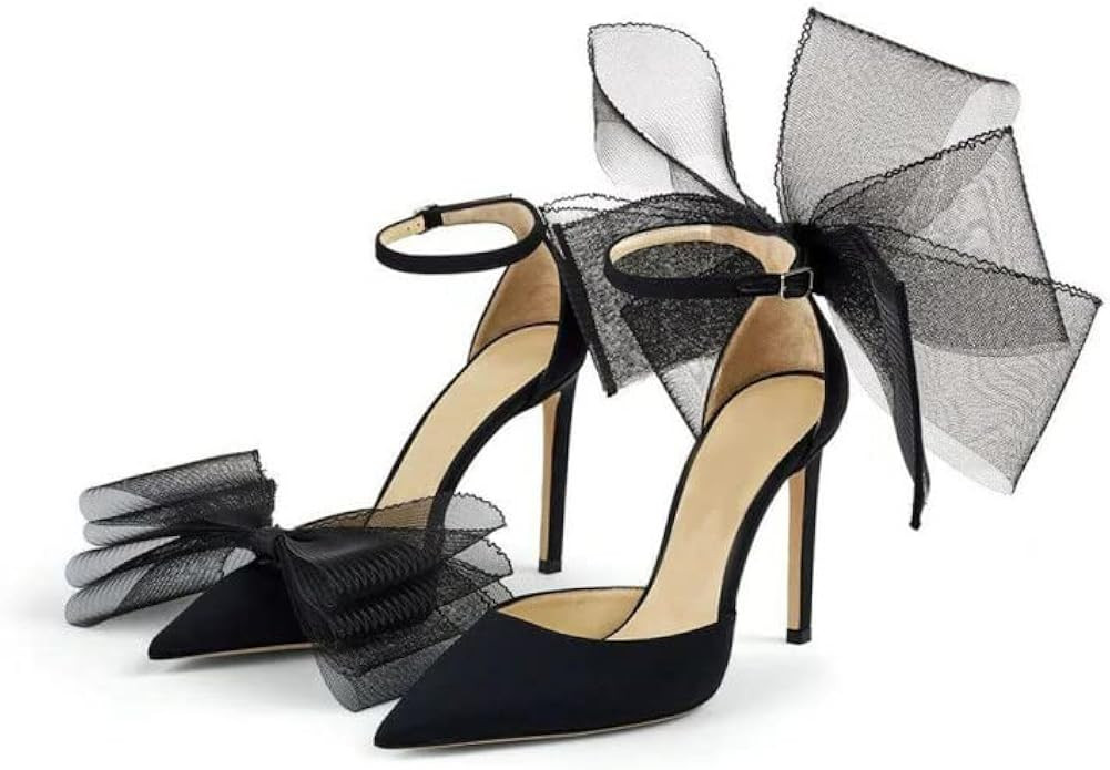 VIMISAOI Wedding Pointed Toe Pumps for Women Double Bow Tie Stilettos High Heel Ankle Strap Buckl... | Amazon (US)