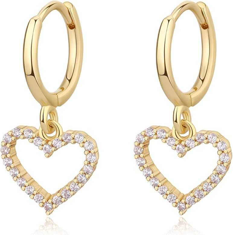 Gold Mini Dangle Huggie Earrings for Women, Dainty 14K Gold Plated Cubic Zirconia Small Hoop Earr... | Amazon (US)