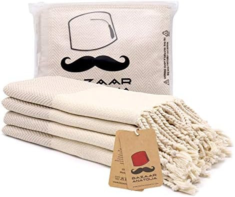 Turkish Hand Towel Set of 4 Herringbone Peshtemal Towel 100% Cotton 45x20 Light Weight Thin Quick... | Amazon (US)