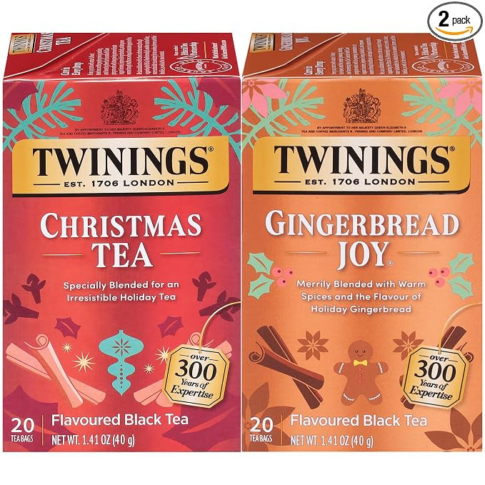 Twinings Christmas and Gingerbread Black Teas, 2-20 Count Packs, 40 Individually Wrapped Tea Bags... | Amazon (US)