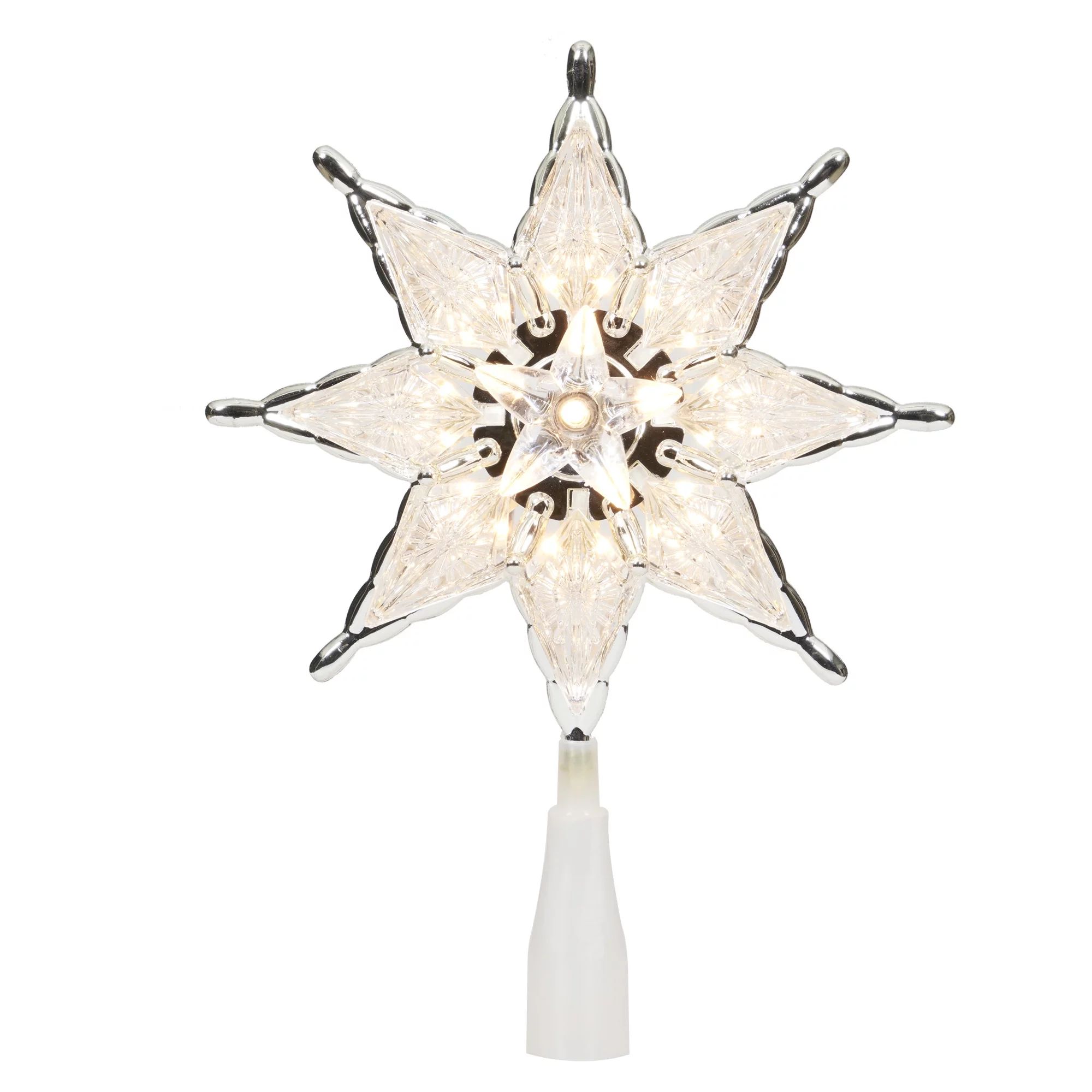 Holiday Time 8-inch Silver-Trim Clear Star Christmas Tree Topper, with Clear Lights | Walmart (US)