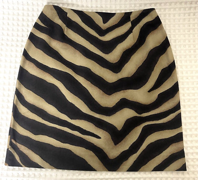 LRL Ralph Lauren Womens 4 Brown Black Zebra Print Striped Pencil Cotton Skirt  | eBay | eBay US