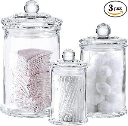 Whole Housewares | Set of 3 Bathroom Canisters - Storage Container Jars - Premium Glass Apothecar... | Amazon (US)