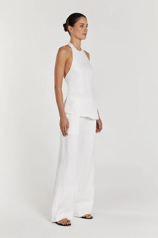 GINA WHITE LINEN ELASTIC WAIST PANT | DISSH