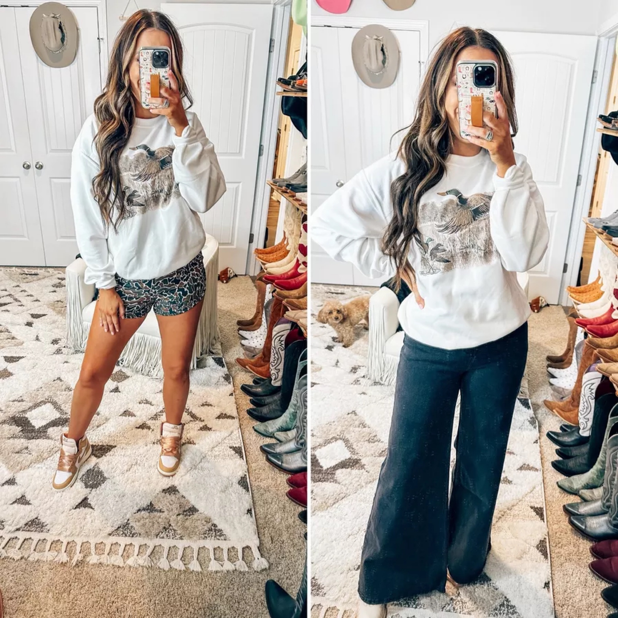 Building stream outfit idea, camo hunting, hunting girlfriend, hunting season, duck hunting sweatshirt, crewneck sweatshirt, comfy, casual, wrangler jeans, camo shorts

#LTKFindsUnder50 #LTKSeasonal #LTKFindsUnder100