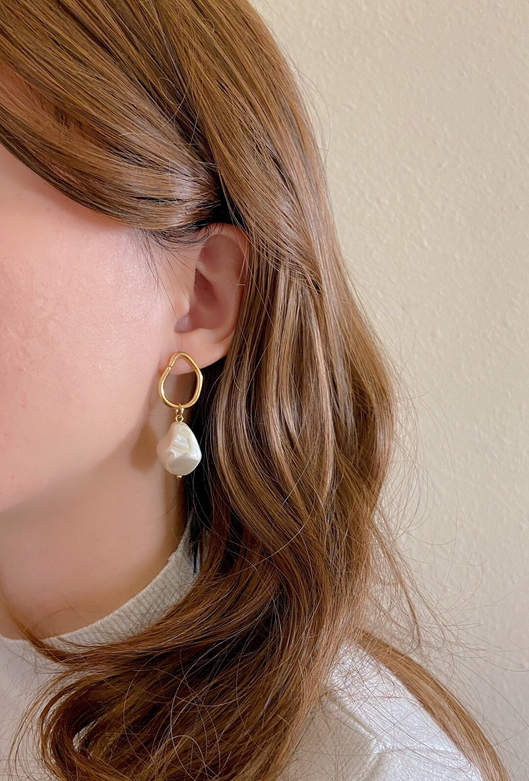 Baroque Pearl Drop Earrings Elegant Delicate Pearl Hoop - Etsy | Etsy (US)