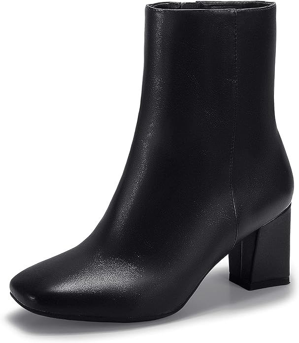 IDIFU Women's Aliza Fashion Square Toe Short Boots Side Zipper Low Block Heel Ankle Booties | Amazon (US)