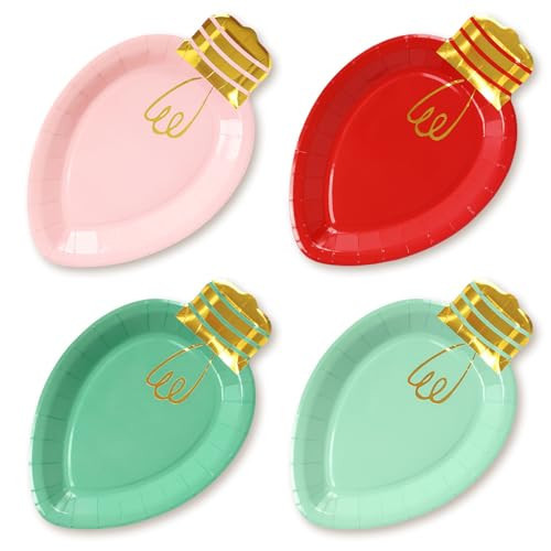 Whaline 40 Pcs Christmas Paper Plate Disposable Plates Boho Gold Foil Xmas Light Dinner Plate for Xmas Winter Party Table Decor Supplies, 10.4 x 6.7 In | Amazon (US)