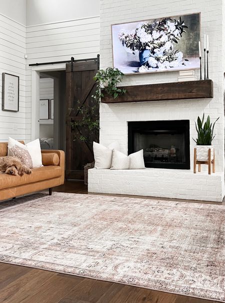 Living room home decor loloi rug Margot mat-01 antique sage cloud pile soft and cozy rugs wayfair wayday deals and finds on sale accessories and accents hearth and mantle decor mantel styling candlesticks planters pillows throw pillow covers leather cognac camel sofa couch 

#LTKFind #LTKsalealert #LTKhome