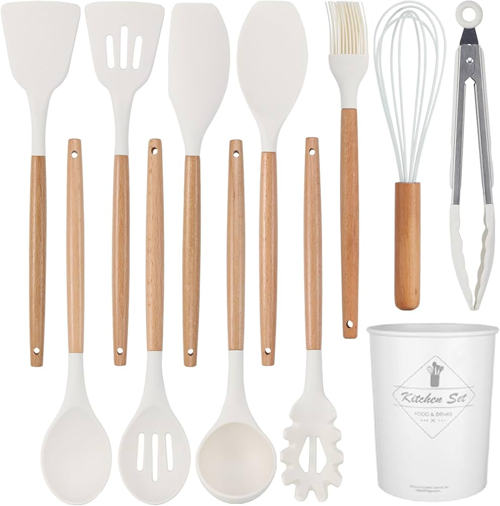 Silicon Cooking Utensils Set for Kitchen, 12 pcs Non-Stick Cooking Set 446°F Heat Resistant with... | Amazon (US)