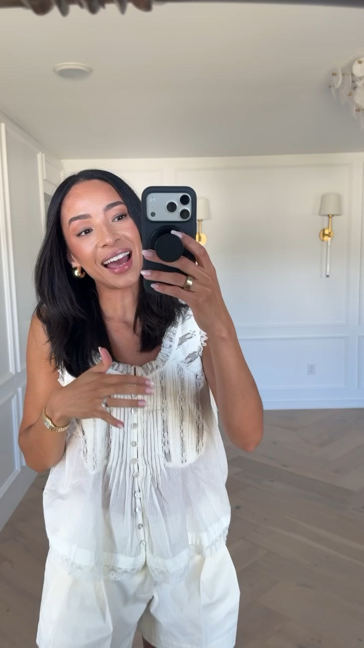 Use code NENA20 to save 20% off orders $100+ 🤩 I love feminine white lace tops in the summer time. This one is lightweight and has buttons all the way down the front so it is nursing-friendly! Wearing size S lace tank and size 4 cotton pleated shorts 

summer outfit, summer style, mom outfit, postpartum outfit, comfy outfit, white shorts, date night, vacation outfit, casual outfit, lunch outfit, brunch outfit, anthropologie sale, anthropologie code

#LTKSaleAlert