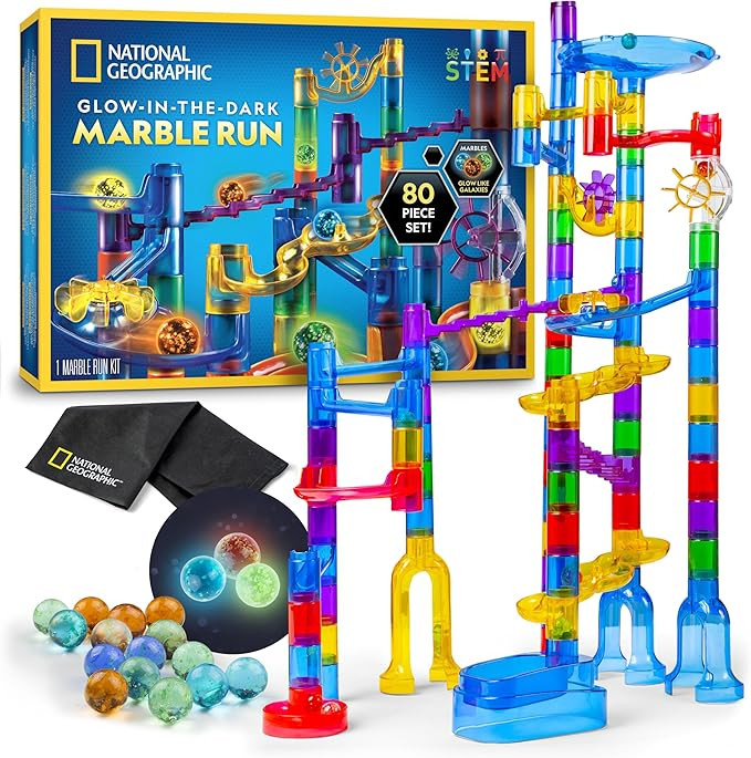 NATIONAL GEOGRAPHIC Glowing Marble Run – Construction Set with 15 Glow in The Dark Glass Marble... | Amazon (US)