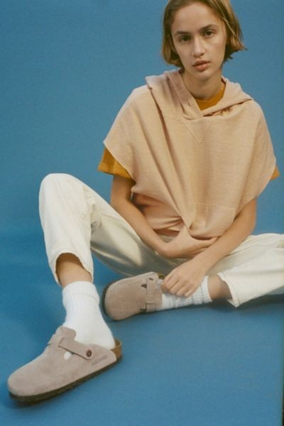 Birkenstock Boston Soft Footbed Suede Clog in Taupe, Women's at Urban Outfitters | Urban Outfitters (US and RoW)