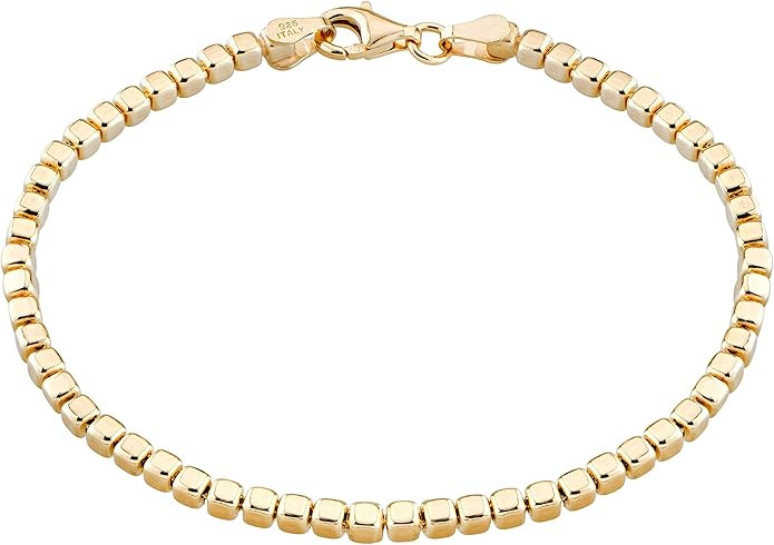 Miabella 18K Gold Over 925 Sterling Silver Organic Cube Bead Chain Bracelet for Women Men, Handma... | Amazon (US)