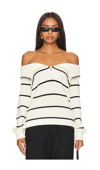 525 Sierra Off Shoulder Striped Pullover in White. | Revolve Clothing (Global)