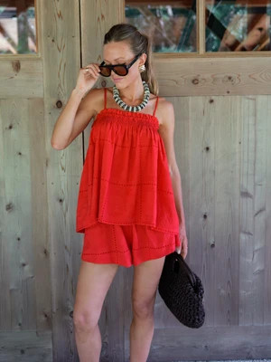 Stevie Set - Red Eyelet Grid | Darling Loungewear