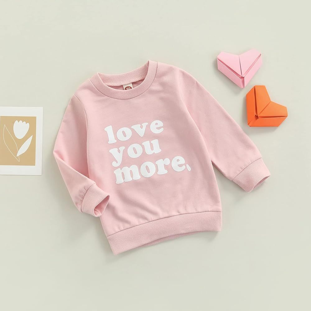Toddler Baby Boy Girl Valentine 's Day Sweatshirt Love You More Pullover Tops Casual Unisex Baby Clo | Amazon (US)