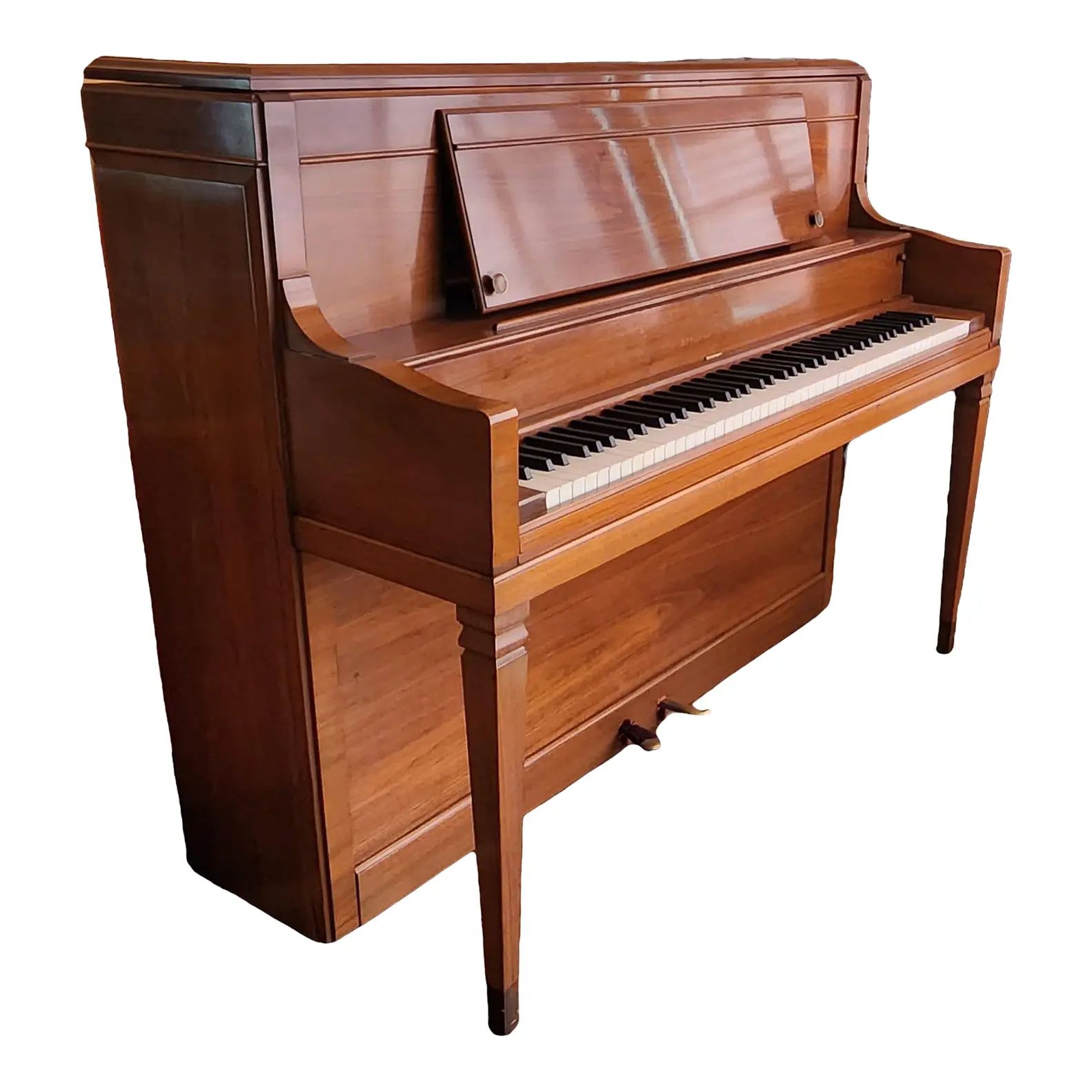 1975 Walnut Steinway & Sons Sheraton Vertical Piano, Model 4510 Serial #444203 | Chairish