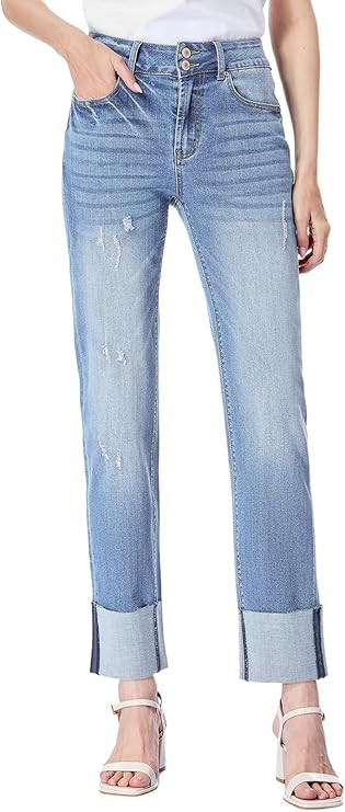 Sidefeel Womens Ripped Cuffed Jeans High Waisted Boyfriend Straight Leg Denim Pants | Amazon (US)