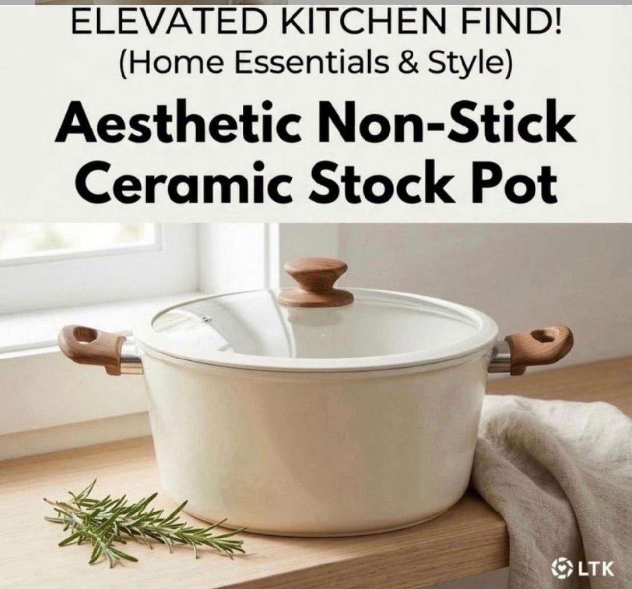 Elevated kitchen essentials on a budget. 👩‍🍳 This cream ceramic stock pot with the wood-effect handles is the perfect blend of functional and aesthetic. It looks so high-end sitting on the stove! Neutral lovers, this one is for you. #KitchenFinds #HomeDecor #NeutralAesthetic