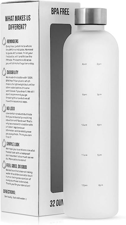 Motivational Water Bottle with Time Marker Reminder, BPA Free Frosted Tritan Plastic, Leakproof a... | Amazon (US)