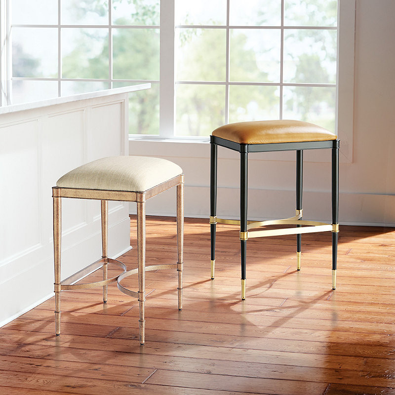 Angelina Backless Bar & Counter Stool - 30" Bar Height, Antiqued Textured Brass Bar Stool, Ivory Linen Parks Performance - Frontgate | Frontgate