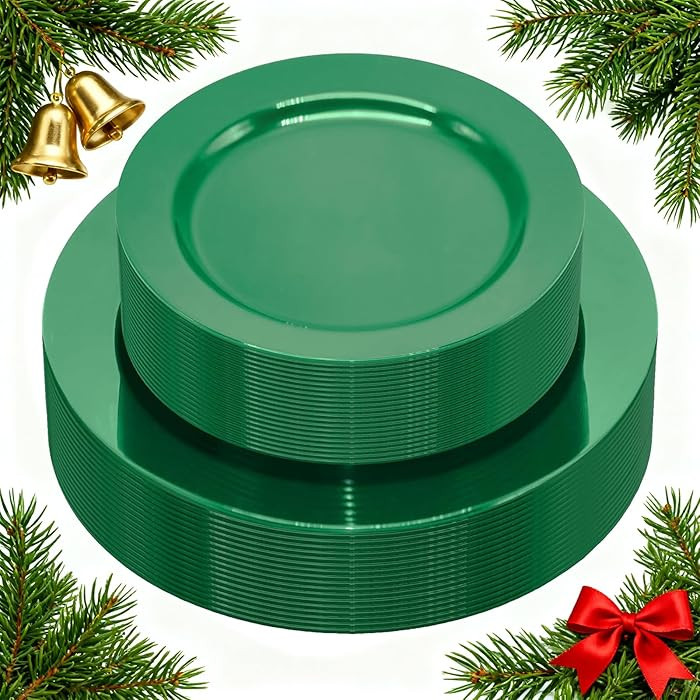 50 PCS Green Plates Disposable, Heavy Duty Green Plastic Plates include 25 Dinner (10.25") & Dess... | Amazon (US)