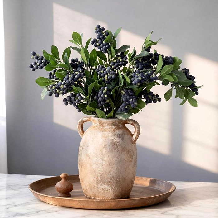 3 Pack Artificial Blueberry Stems, 35.4 Inch Long Faux Fall Berries Branches Picks for Vase Table... | Amazon (US)