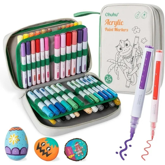 Ohuhu 48 Acrylic Markers, 24 Fine & 24 Round Tips, Reversible Chisel & Round, for Rock & Wood Sur... | Walmart (US)