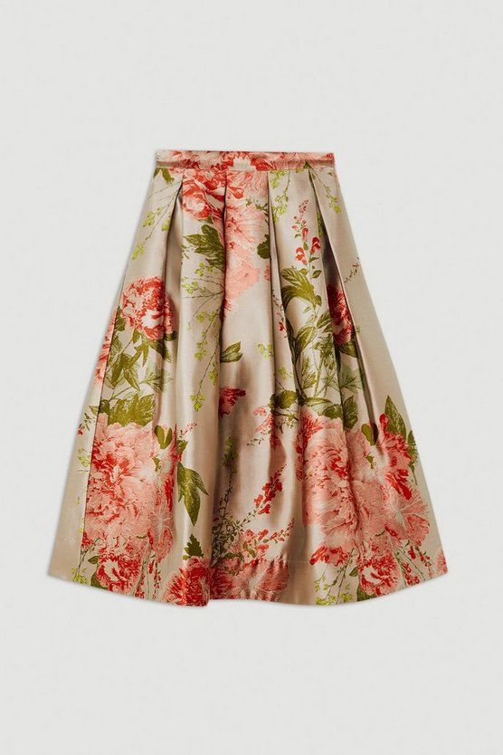 Petite Vintage Floral Print Woven Prom Midi Skirt | Karen Millen UK + IE + DE + NL
