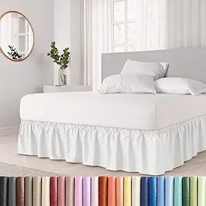 Wrap Around Dust Ruffle Bed Skirt - White - for King Size Beds with 12 in. Drop - Easy Fit Elasti... | Amazon (US)
