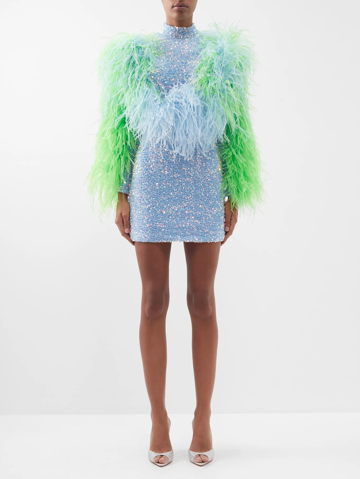 Feather-trim open-back sequinned mini dress | Germanier | Matches (US)